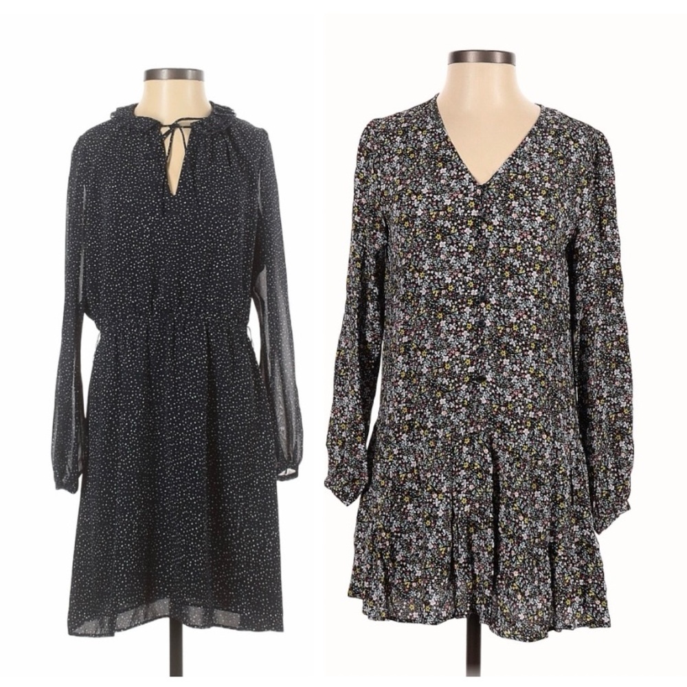 Bundle of 2 Ann Taylor Loft XSP petite dresses above knee drop waist tie waist